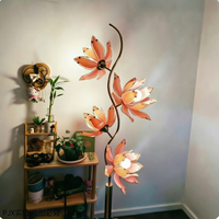 Lampe sur pied élégante en forme de lotus rose, en fer et verre, LED E26, pour salon, chambre et bureau, décoration lumineuse