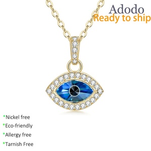 High Quality Marquise Cut 8.5*5mm Blue Zircon Evil Eye Pendant Necklace 14k Gold Filled Pure Copper Jewelry for Women - Product Image 1