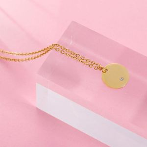 Personalized Circle Coin Blank 18K Gold Initial Plated Tags With Diamond <b>Silver</b> Mini Disc Charm <b>Choker</b> Necklace Stainless Steel - Product Image 4
