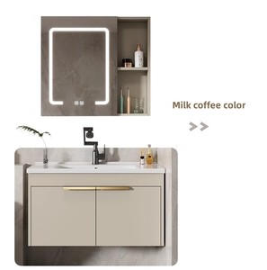 Luxury Modern Design Wall Mounted Vanity with Aluminum Mirror Space Saving <strong>Bathroom</strong> Wash Basin <strong>Cabinet</strong> for Hotels - Product Image 2