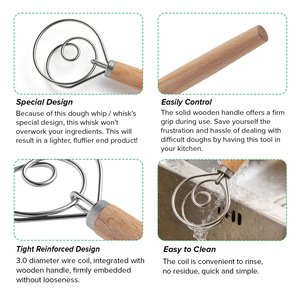 <span class=keywords><strong>Fouet</strong></span> <span class=keywords><strong>à</strong></span> pâte danoise en acier inoxydable / Outil de pâtisserie / Mélangeur de farine / Fournitures pour la cuisson du pain avec manche en bois - Product Image 5