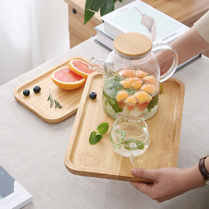 Plateau de service rectangulaire en bois massif pour tasses et soucoupes, gravure de logo personnalisée - Product Image 1