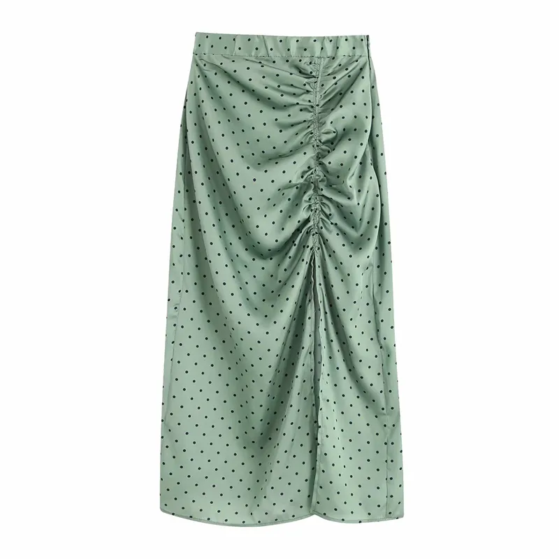 Qz981-falda plisada con estampado de lunares para mujer, falda con abertura frontal, combina con todas las saias