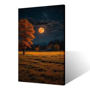 Arte <span class=keywords><strong>de</strong></span> pared en lienzo con paisaje nocturno moderno, luna llena sobre pradera dorada, impresión digital HD <span class=keywords><strong>para</strong></span> decoración <span class=keywords><strong>de</strong></span> sala <span class=keywords><strong>de</strong></span> estar - Product Image 6
