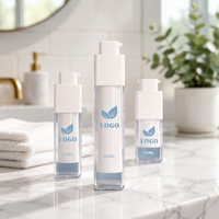 Flacon pompe sans air carré avec logo personnalisé, 15 ml, 30 ml, 50 ml, en AS et PP, double paroi, pour lotion, sérum, cosmétiques