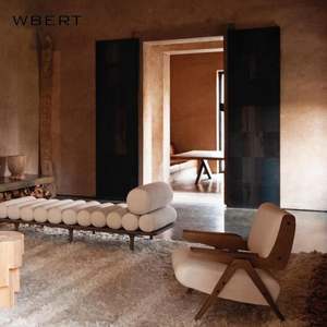 WBERT Fauteuil design moderne de style italien-Chaise rembourrée en bois massif avec table basse pour balcon ou salon - Product Image 5