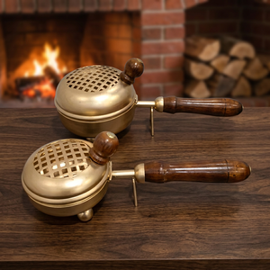 Brûleur d'encens Bakhoor de luxe en métal plaqué or de qualité supérieure Tradebyd, avec poignée en bois, Mabkhara arabe, encens indien - Product Image 2