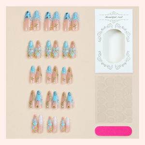 <span class=keywords><strong>Unghie</strong></span> Finte Artigianali Premium 30 Pezzi, <span class=keywords><strong>Unghie</strong></span> Francesi con Polvere Dorata a Specchio e Intagli 3D, Nail Art di Lusso di Alta Gamma - Product Image 3