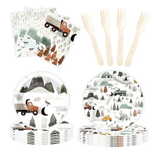 DAMAI - Juego de Platos, Vasos y Servilletas de Papel con Diseño de Camiones, Montañas, Ríos y Árboles para Fiestas Temáticas, Decoración para Fiestas de Cumpleaños de Niños - Product Image 3