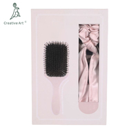 Coffret Cadeau Brosse à Cheveux Plate pour Femme, Outil de Coiffure, Ensemble Brosse Plate et Foulard, Brosse à Cheveux Plate en Poils de Sanglier, Ensemble Personnalisé de Brosses à Cheveux