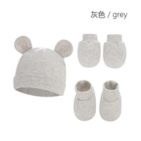 Gorros de algodón para bebé, guantes para recién nacidos, calcetines de pegamento para bebé, conjunto de tres piezas