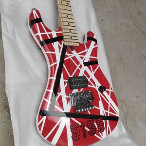 Chitarra Elettrica 5150 a Strisce Rosse, Bianche e Nere con Doppio Tremolo, Interruttore a 3 Vie, per Performance Professionali - Product Image 1
