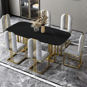 Sillas de comedor de acero inoxidable dorado de lujo, diseño moderno con material de PU, hoteles, restaurantes, salas de banquetes, habitaciones privadas, familias - Product Image 5