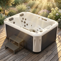 Jacuzzi de Lujo para 2 Personas, Bañera de Hidromasaje Exterior Independiente de Gran Capacidad con Luz LED y Calefacción a Temperatura Constante