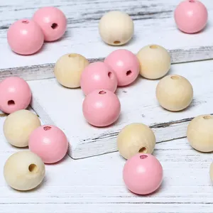 100Pcs 16mm pink Unfinished Wooden Loose Spacer Beads with 4mm Hole for Jewelry/ Garlands Making Home Decoration