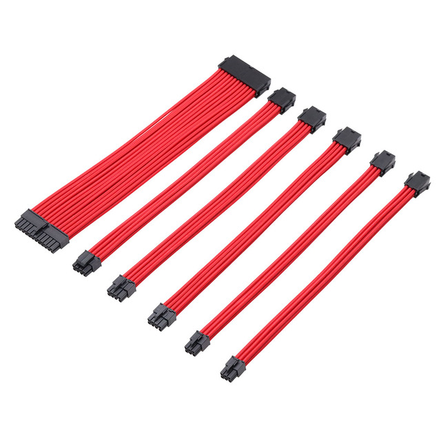 PSU Cable Kit 90 Degree Elbow Extension 18AWG PET-Sleeved Durable PVC/Nylon Modular Cables Stripped C15 30cm for Computer Builds