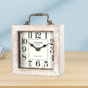 Retro Vintage <strong>White</strong> Decorative Wood Desk/Table <strong>Mantel</strong> <strong>Clock</strong> Farmhouse Decor Handmade Battery Operated Small <strong>Clock</strong> for Living - Product Image 5