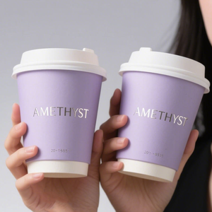 Gobelets à café jetables en papier enduit à double paroi, personnalisables avec logo, pour boissons chaudes, avec couvercle, vente en gros - Product Image 1