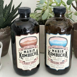 Jus de boisson 16oz Amber Boston Round Coffee Kombucha Bouteille en verre avec bouchon phénolique - Product Image 4