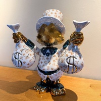 Statue de Canard Scrooge en Chrome en Gros avec Sac d'Argent pour Sculpture Artistique, Deux Bouteilles, Modèle de Canard de Dessin Animé Électroplaqué, Amour