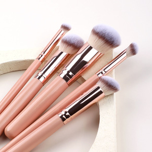 ชุดแปรงแต่งหน้าขนสังเคราะห์สีชมพู 5 ชิ้น ด้ามไม้ แปรงพัด แปรงทาหน้า แปรงทาตา แปรงรองพื้น - Product Image 2