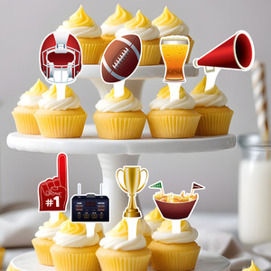 24PCS Topos de Bolo Temáticos do <span class=keywords><strong>Super</strong></span> <span class=keywords><strong>Bowl</strong></span>, Decorações para Festas - Product Image 4