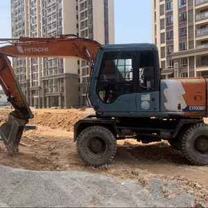 Excavatrice sur pneus Hitachi EX100 d'occasion de 10 tonnes, faible nombre d'heures de travail, certifiée CE, godet Kubota, brise-roche à attache rapide, Daewoo - Product Image 1