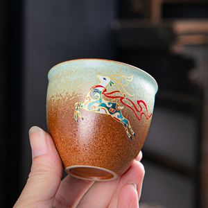 Chinese Retro Style Kiln Change Handmade Ceramic <b>Teacup</b> 100/150ml Zen Printing Deer Tea Bowl Jianzhan Kung Fu Teaware Gift - Product Image 3
