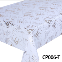 Nouvelle nappe en PVC champagne avec un motif gaufré assorti et un dos en fil à motifs géométriques.