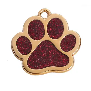 Neue mode Glitter Pfote zink-legierung Pet ID Tag Custom Diamant Gravierte Dog Name