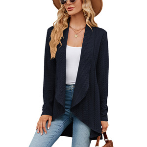 Moda donna tinta unita <span class=keywords><strong>taglie</strong></span> forti manica lunga abiti irregolari posti Cardigan maglioni - Product Image 3