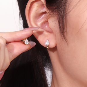 Boucles d'oreilles en diamant de laboratoire taille poire, bijoux pour femmes, or véritable 10k 14k 18k, boucles d'oreilles créoles personnalisées pour cadeau d'anniversaire de mariage - Product Image 3
