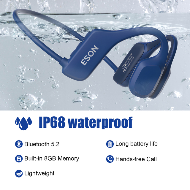 ESON Sport IP68 Waterproof Bone Conduction Headphones Wireless for 5.3 180mAh Battery Magnetic Charging 10 Hours Playtime