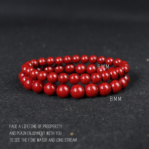 Antique Cinnabar <b>Bracelet</b> 18 Round Beads <b>Red</b> Sand Gift Jewelry for Couple Mother's Day Birthday - Product Image 2