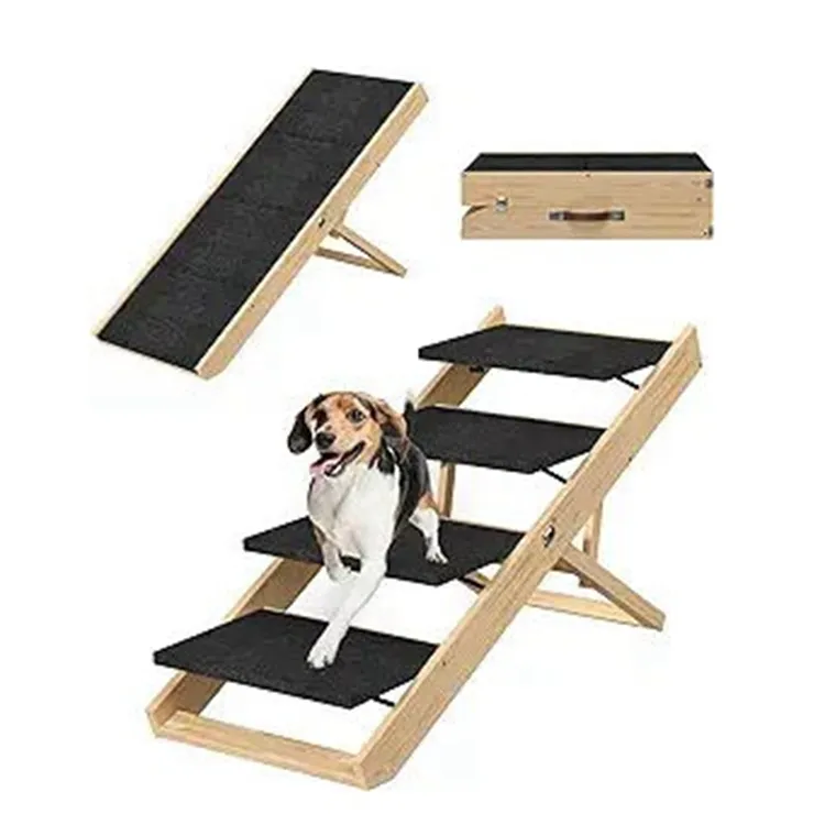Escadas de madeira para animais de estimação dobráveis personalizadas com 4 camadas para cão para o campo de jogos interno