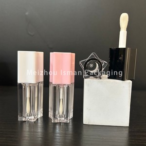 Tube de brillant à lèvres ISMAN Luxury 6ml Pentagon, couvercle rose, blanc, noir, conteneur vide transparent en plastique AS ABS, vente en gros, logo personnalisé, professionnel - Product Image 2