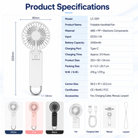 Mini ventilateur portable USB rechargeable, pliable, 5 vitesses, flux d'air puissant, pour le bureau, la maison, les voyages, l'extérieur, l'été