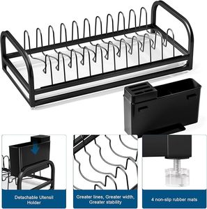 Estante de secado de platos de alta calidad pequeño para mostrador de cocina, estante organizador de cocina de acero inoxidable 304 con soporte para cubiertos - Product Image 6