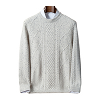 Pull en cachemire 100% pour homme, col rond, fil mèche, tricot torsadé losanges, épais et texturé, pour un style décontracté chic au quotidien