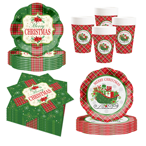 DAMAI Merry Christmas Party Supplies Christmas <b>Red</b> and Green Decorations Include <b>Paper</b> Plate Cups Napkins for Christmas Party - Product Image 5