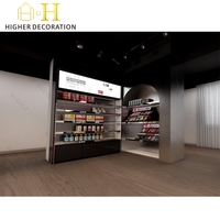 Vitrine de présentation multi-niveaux en bois massif peint pour cosmétiques, idéale pour salons de beauté et boutiques de parfums