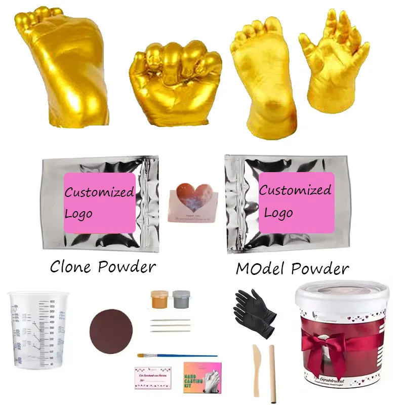 Juego de fundición a mano de alta calidad Baby Color Safe Inkless Foot Handprint Kit Clay Baby hand casting material al por mayor