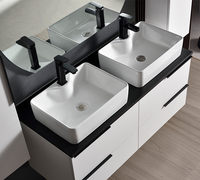 Meuble-lavabo moderne à double vasque avec miroir LED, vasque en céramique, résistant à l'eau, mural, écologique