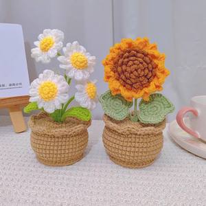 CLTF Mini pot de fleur fait à la main Crochet marguerite tournesol tulipe Rose coquelicot muguet Pot de fleur parfait <span class=keywords><strong>pour</strong></span> les cadeaux et la décoration - Product Image 4