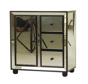 Mirror Cabinet Wooden Home Luxurious 3 drawers 1 doors mirrored furniture gilt-edged silver glass cabinet