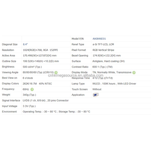 มิตซูบิชิ AA084XE01ใหม่ของแท้สำหรับขาย8.4นิ้ว1024*768จอแสดงผล LCD AA084XE01 A-Si TFT-LCD LCM กรุณาหารือ - Product Image 3