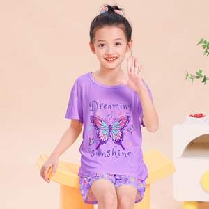 Pijamas para Niñas para niños, 2 uds., conjunto de pijamas de verano, Top de manga corta y pantalones cortos, ropa de dormir para chicas adolescentes de 7 a 14 años - Product Image 5