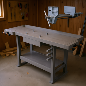 Banco de trabajo de madera gris de 55 pulgadas con mordaza de acción rápida de 9 pulgadas de ancho para taller, garaje y carpintería en casa - Product Image 2
