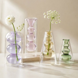 Vases à fleurs hydroponiques en verre borosilicate soufflé à la main, violet, jaune, vert, double couche, colorés, pour la décoration de la maison - Product Image 4