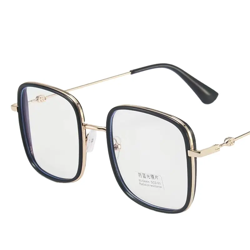 Lunettes anti-bleu pour hommes et femmes, simples, carrées, à grande monture, ins, couleur bonbon, personnalité, tendance, miroir plat, nouvelle collection 2023